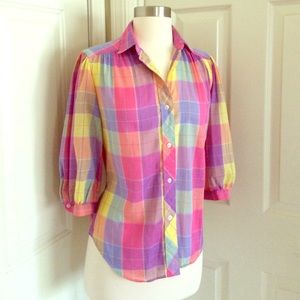 Pastel Plaid Vintage Button Down Top